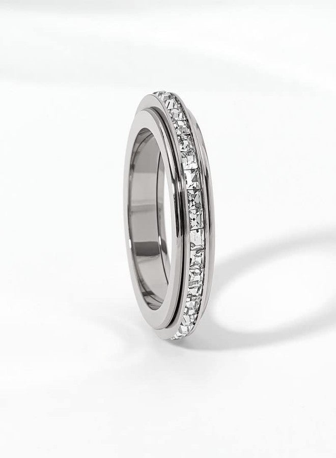 Pingyongchang Anxiety Rings Titanium Steel Spinner Fidget Band Rings for Women Ladies Cubic Zirconia Relieving Anxiety Wedding Promise Lucky Statement Rings-10 - Image 5